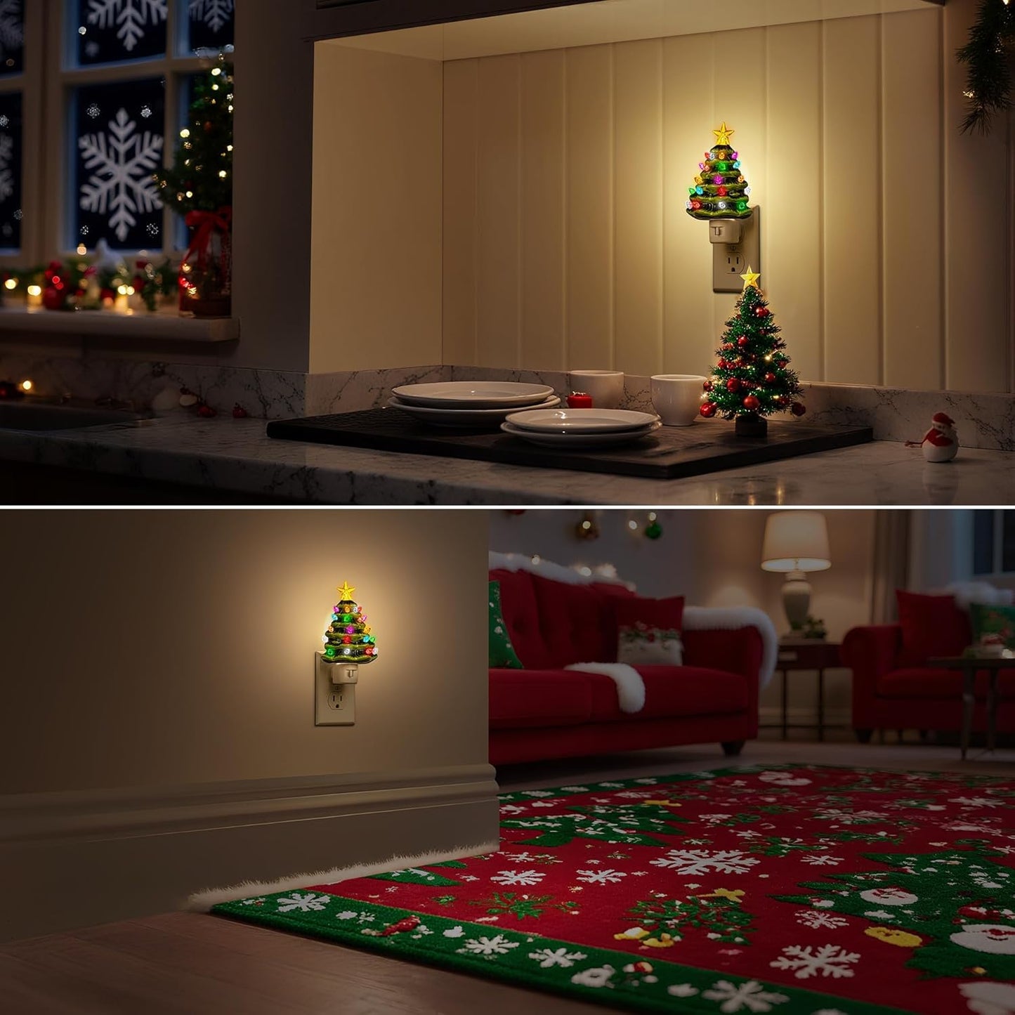 DORESshop Ceramic Christmas Tree Night Light, 3000K Night Lights Plug into Wall, Cute & Funny Christmas Decor Night Light for Kids, Plug in Nightlight with 360° Rotatable, Holiday Party Decor, 2 Pack