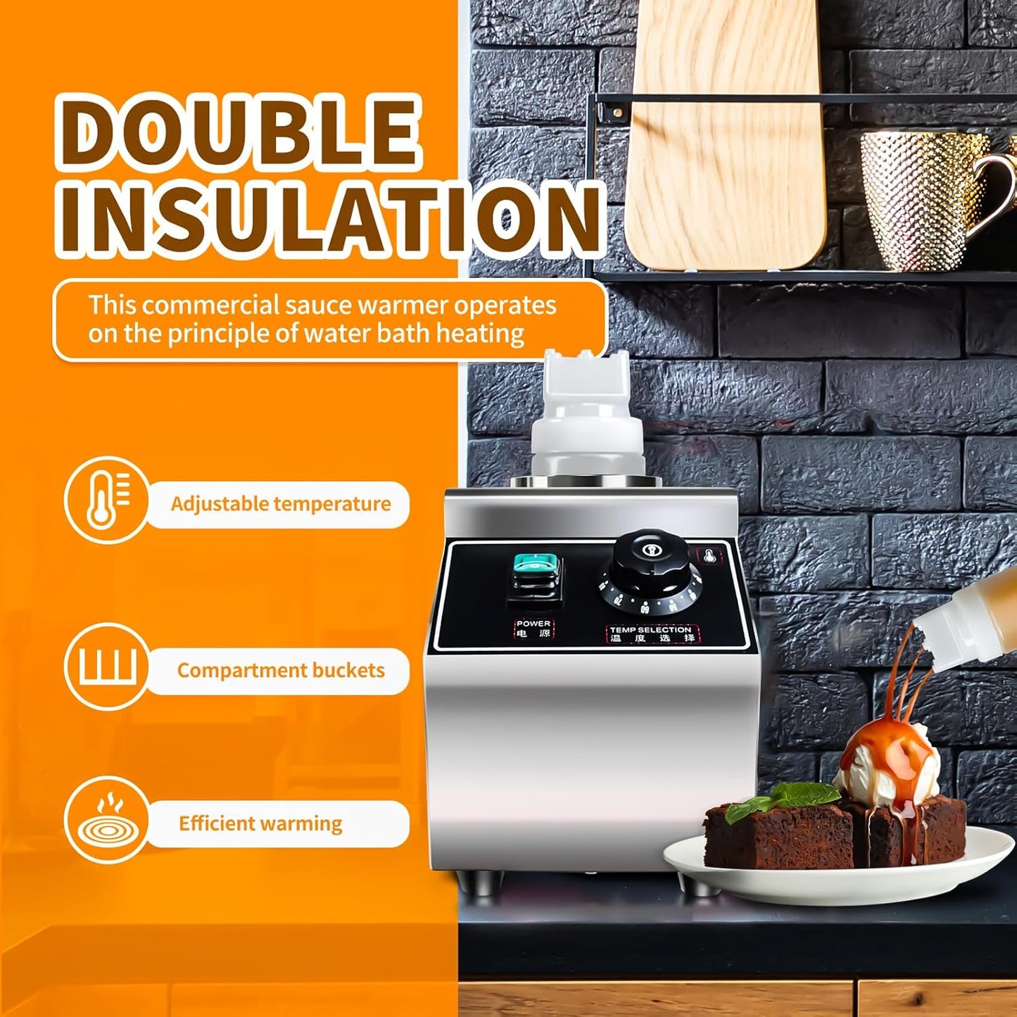 YOOKTEN Electric Nacho Cheese Sauce Warmer,0.68 Qt Cheese Sauce Dispenser Hot Fudge Bottle Warmer Cheese Sauce Warmer Dispenser Hot Chocolate Warmer and Dispenser with Bottles,86-185℉Adjustable 110V