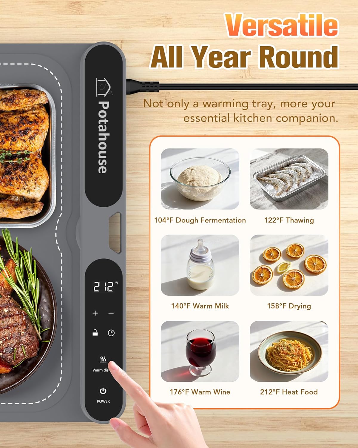 Food Warming Mat, 5s Fast Heating,Electric Warming Tray with 7 Temp 8 Timer Settings,Rollable & Portable Food Warmer for Parties,Buffet,Home and Travel Use, 23"x15"