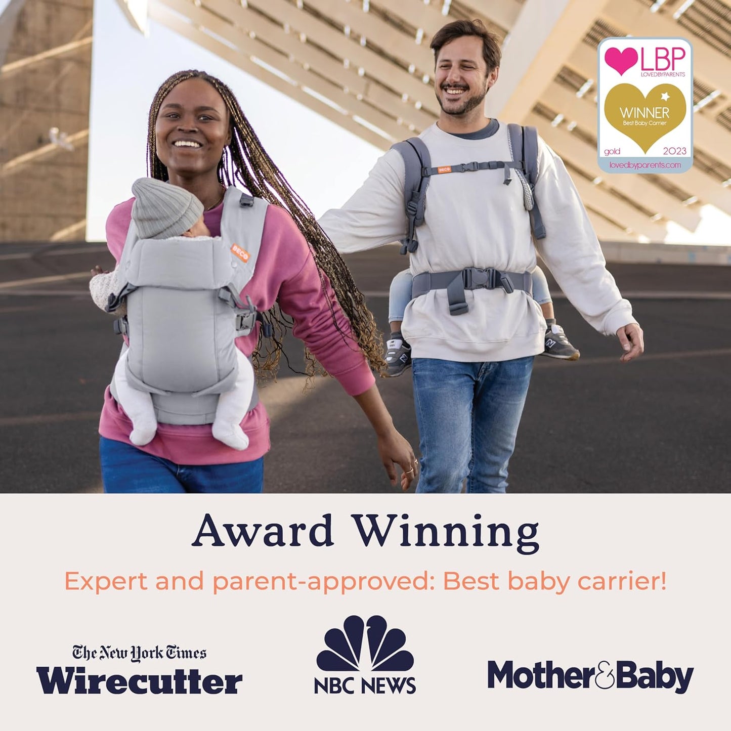 Beco Gemini Baby Carrier from Newborn to Toddler - Certified Ergonomic Newborn Baby Carrier for Infants and Children of 7-35 lbs - M Shape, Adjustable Seat, 100% Cotton (Classic Grey)
