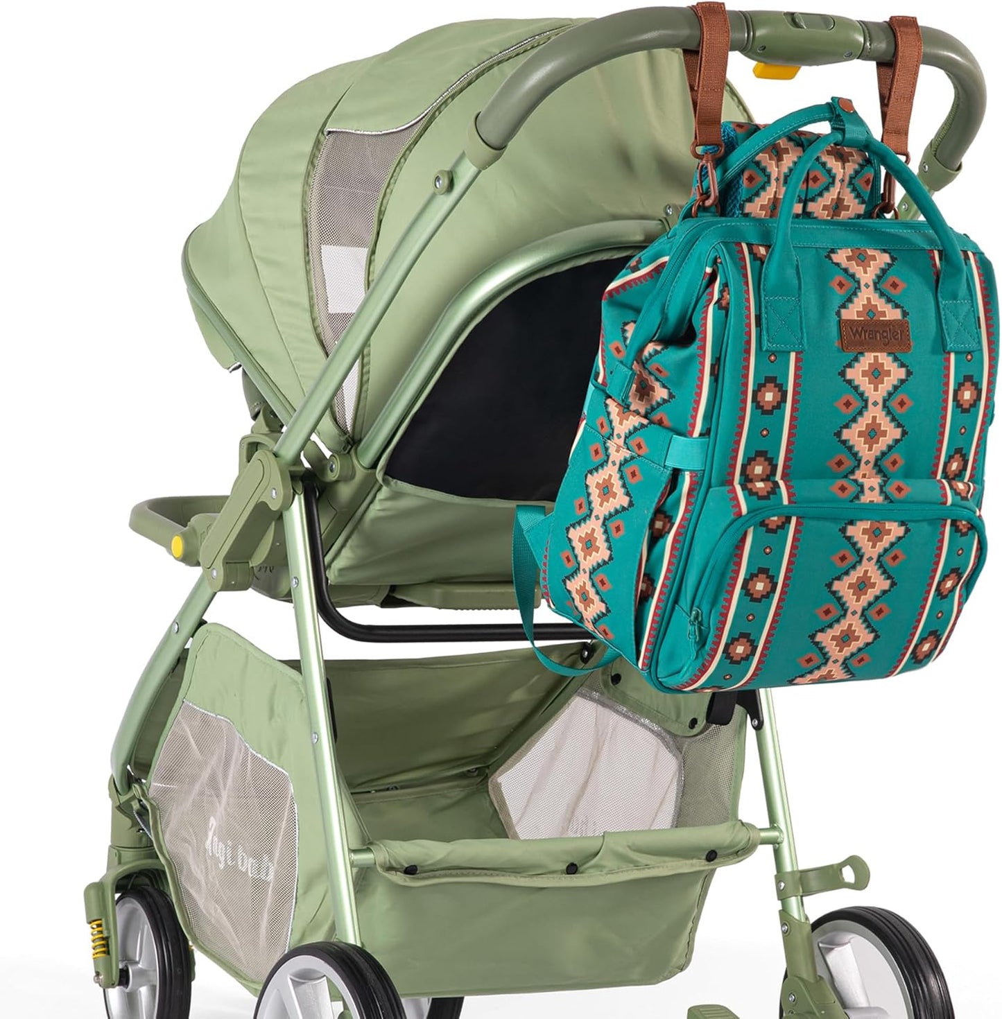 Wrangler Aztec Backpack Organized Daypack Travel Baby Bag with Stroller Strap and Side Bottle Pockets WG2204-9110GN