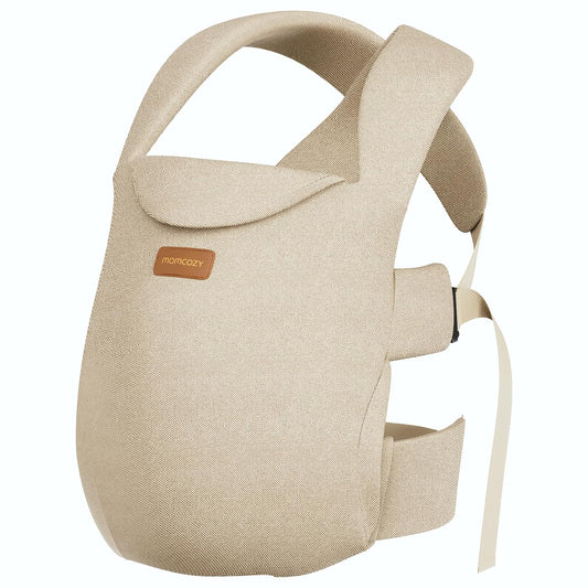 Momcozy Newborn Carrier WeeSnug- Lightweight and Cozy Comfort for 7-25 lbs, Ergonomic Cross-Back Support, Effortless to Put On, Hands-Free Baby Carrier with Lumbar Support, Khaki