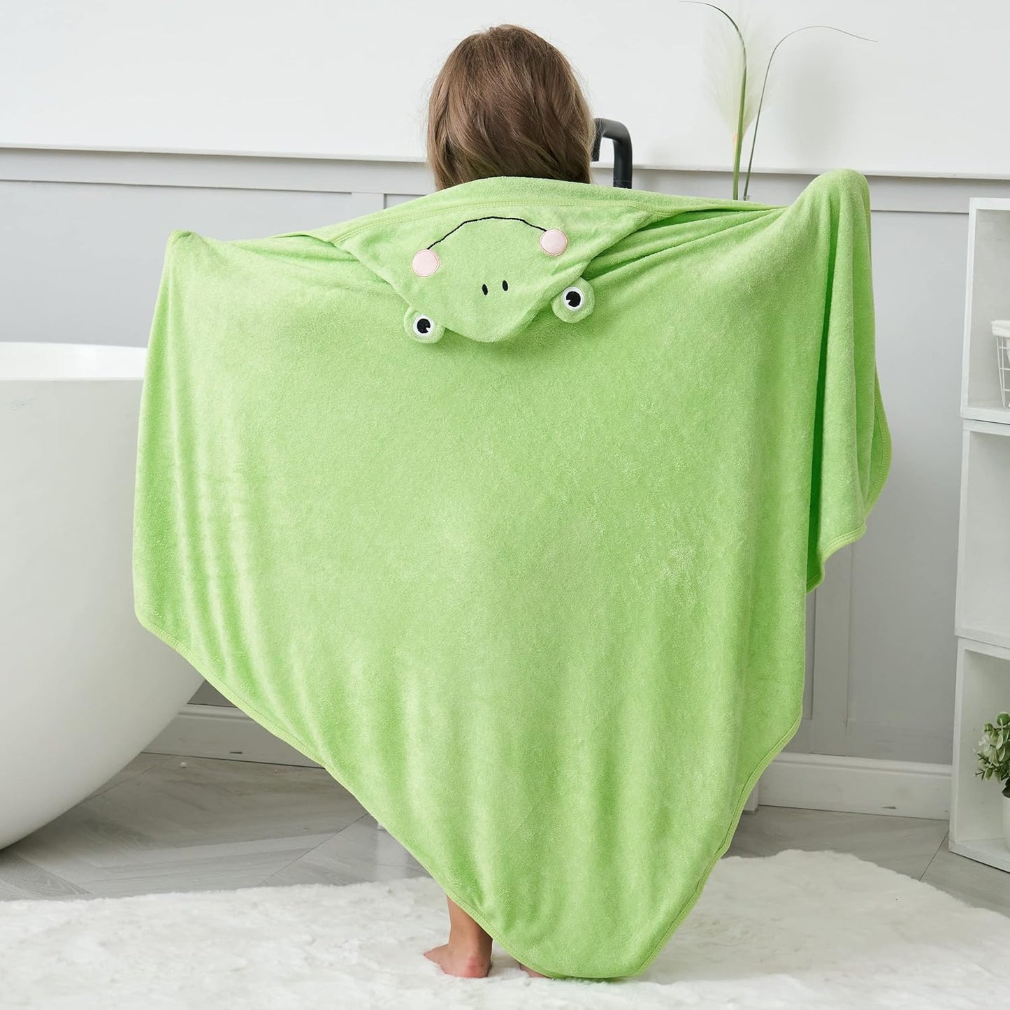 HIPHOP PANDA Hooded Towel - Rayon Made from Bamboo, Bath Towel with Bear Ears for Newborn, Babie, Toddler, Infant - Absorbent Large Baby Towel - Frog, 37.5 x 37.5 Inch