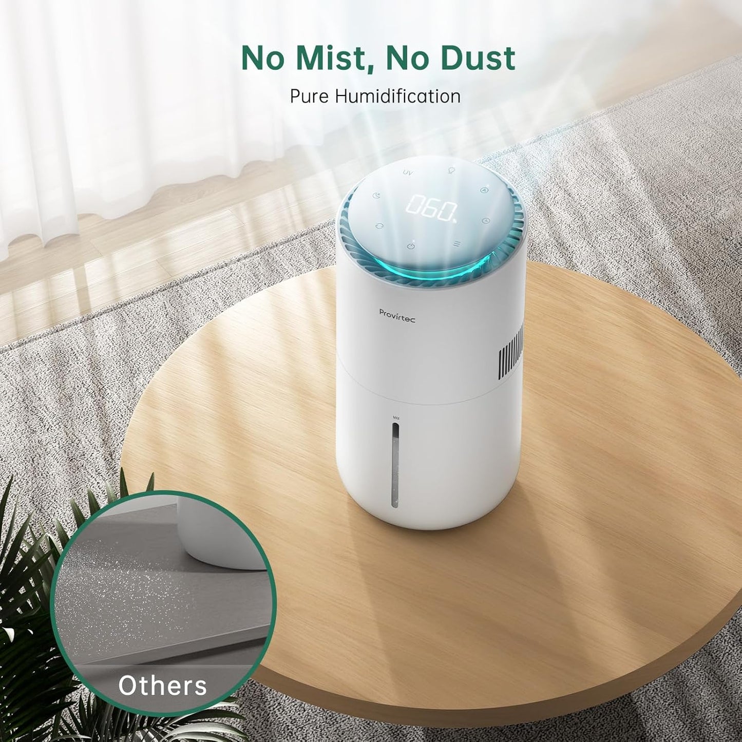 MistFree Smart Humidifier for Bedroom, Evaporative Humidifier No White Dust, Auto Humidity & APP Control, 3L Water Tank Easy to Clean, Sleep Mode, Timing, Humidifiers for Home/Office(White)