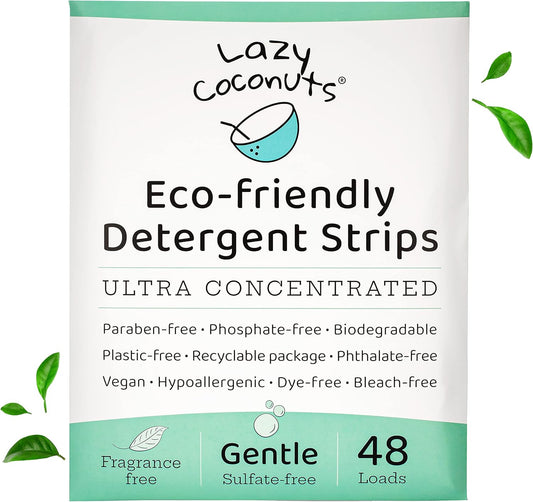 LAZY COCONUTS Laundry Detergent Sheets - Sulfate-free, Gentle - For Sensitive Skin, Baby, Hand Wash - Eco Friendly, Natural, Hypoallergenic, Sulfate Free, Fragrance Free, Unscented Laundry Soap