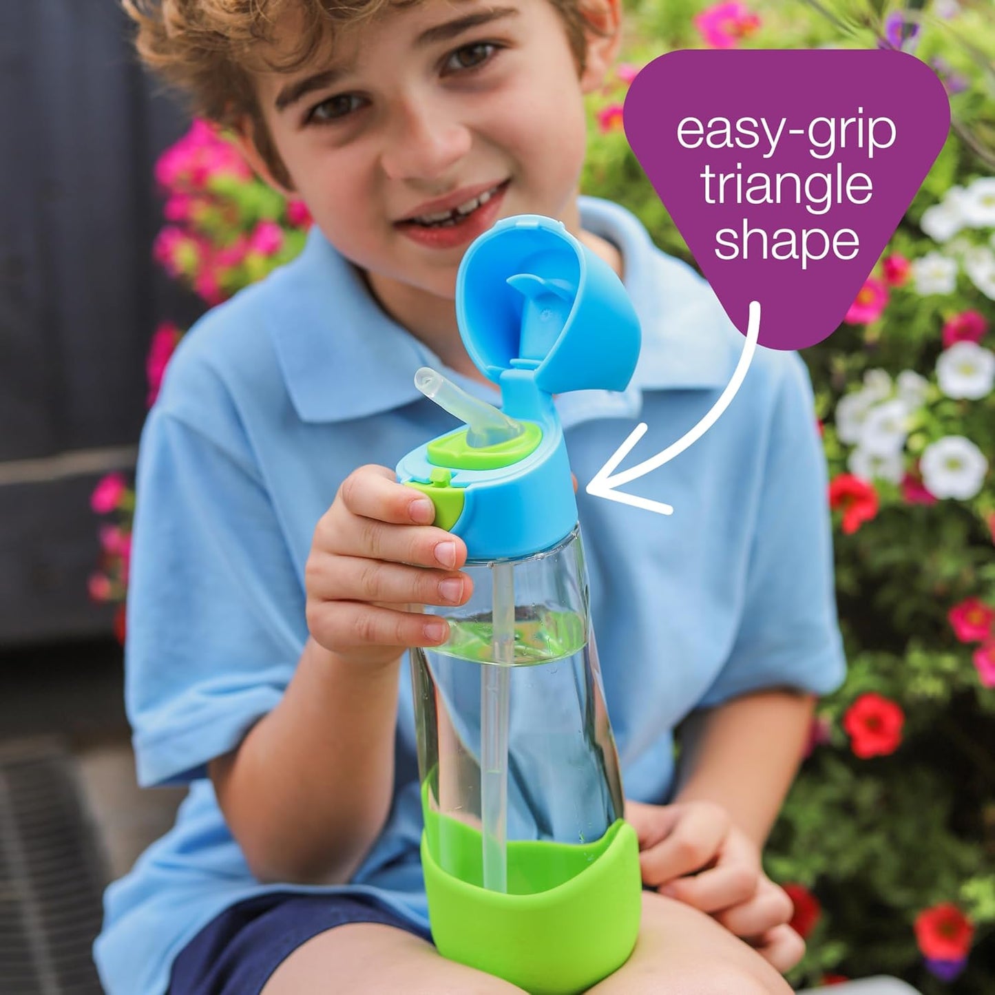 b.box Kids Water Bottle – Tritan Toddler Drink Bottle with Straw for School, Daycare, Travel w/Easy-Grip Triangular Design, Leak Proof Lid & Handle, BPA Free, Dishwasher Safe (Ocean Breeze)