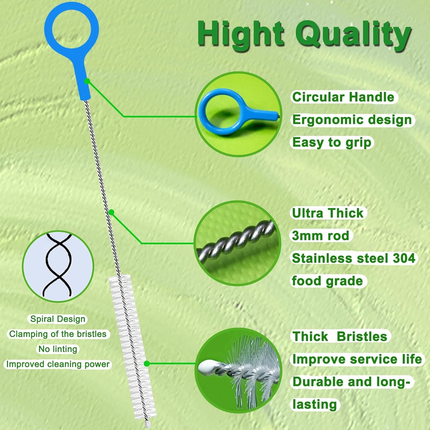 Straw Cleaner Brush 2 Size(12+10 Inch) 15 mm, Straw Cleaning Brush with Steel Wire 3mm Thick, Straw Brush Cleaner with Big Circular Handle for Cleaning Stanley Cup, Water Bottle,Sippy Cups 6-Pack