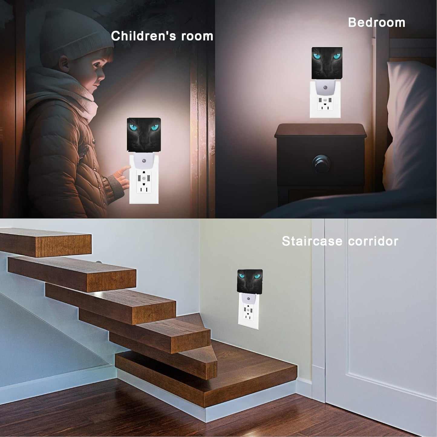 Cat Night Light,Black Cat Eye Plug-in Night Lights with Dusk-to-Dawn Sensor for Girlfriend/Boyfriend Gift Sleep Friendly lamp for Bedroom, Bathroom and Living Room,0.5W