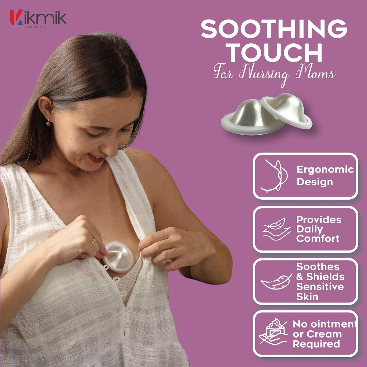 The Original Silver Nursing Cups with O-Feel Rings - 999 Silver Nipple Shields for Newborn Essentials - Reusable Nipple Covers for Breastfeeding Nursing Pads Pain Relief & Protection - Regular