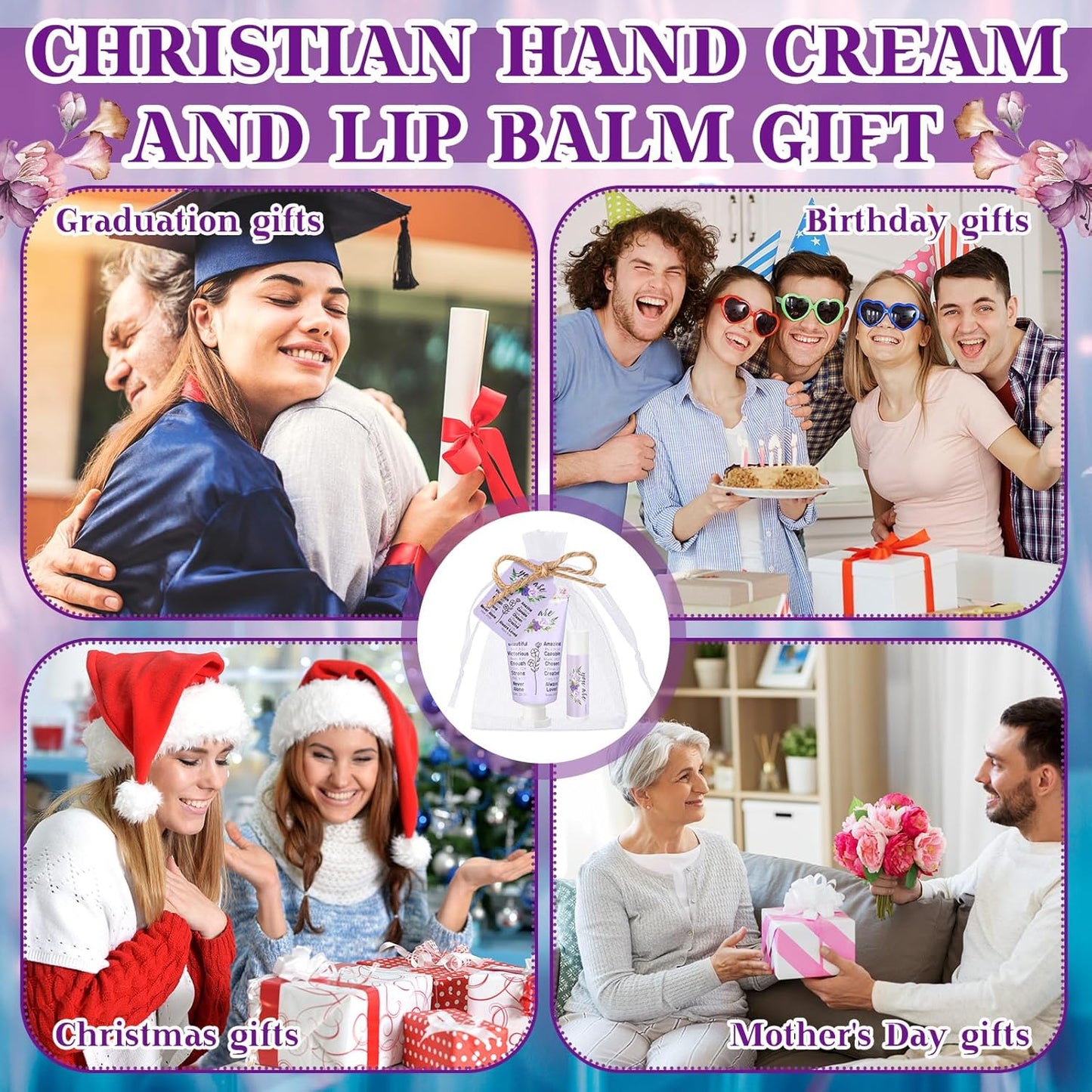 24 Sets Christian Hand Cream and Lip Balm Gift Set Christmas Christian Gift for Women Travel Size Hand Lotion Bible Verse Lip Balm Bulk for Baby Bridal Shower Mom Holiday Gift(Classic)