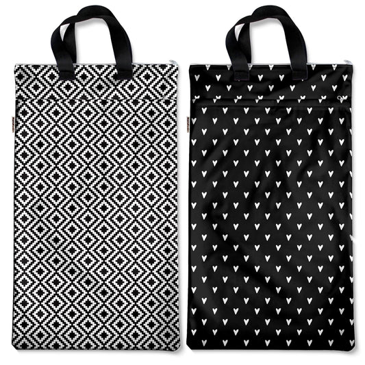 Mama Koala Reusable Hanging Wet Dry Bags for Baby Items, Cloth Diapers, Swimsuits, Travel, Gym Clothes, Beach, Pump Parts, Toiletries, Two Zippered Pockets, 2 Pack (W007L)