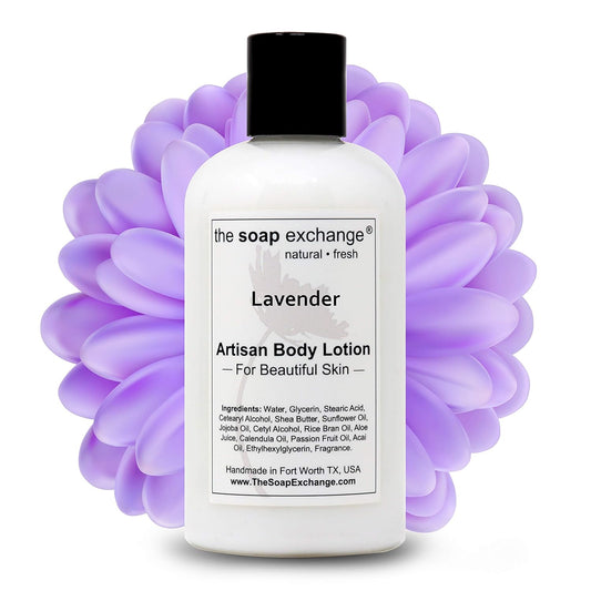 The Soap Exchange Body Lotion - Lavender Scent - Hand Crafted 8 fl oz / 240 ml Natural Artisan Skin Care for Hand, Face, & Body, Moisturize, Hydrate, & Protect. Made in the USA.