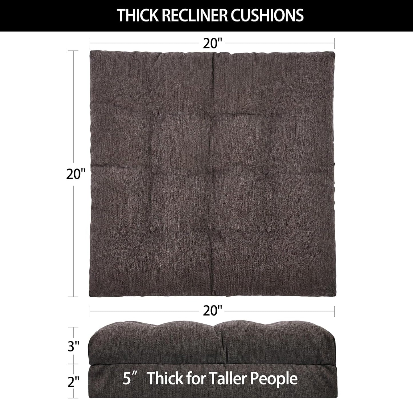 HAVARGO Recliner Cushions for Elderly, 20x20x5 Inch Thick Chair Cushion Patent Design Soft Tufted Dual Layer Booster Seat Cushions for Seniors Recliner Risers Taupe 1P