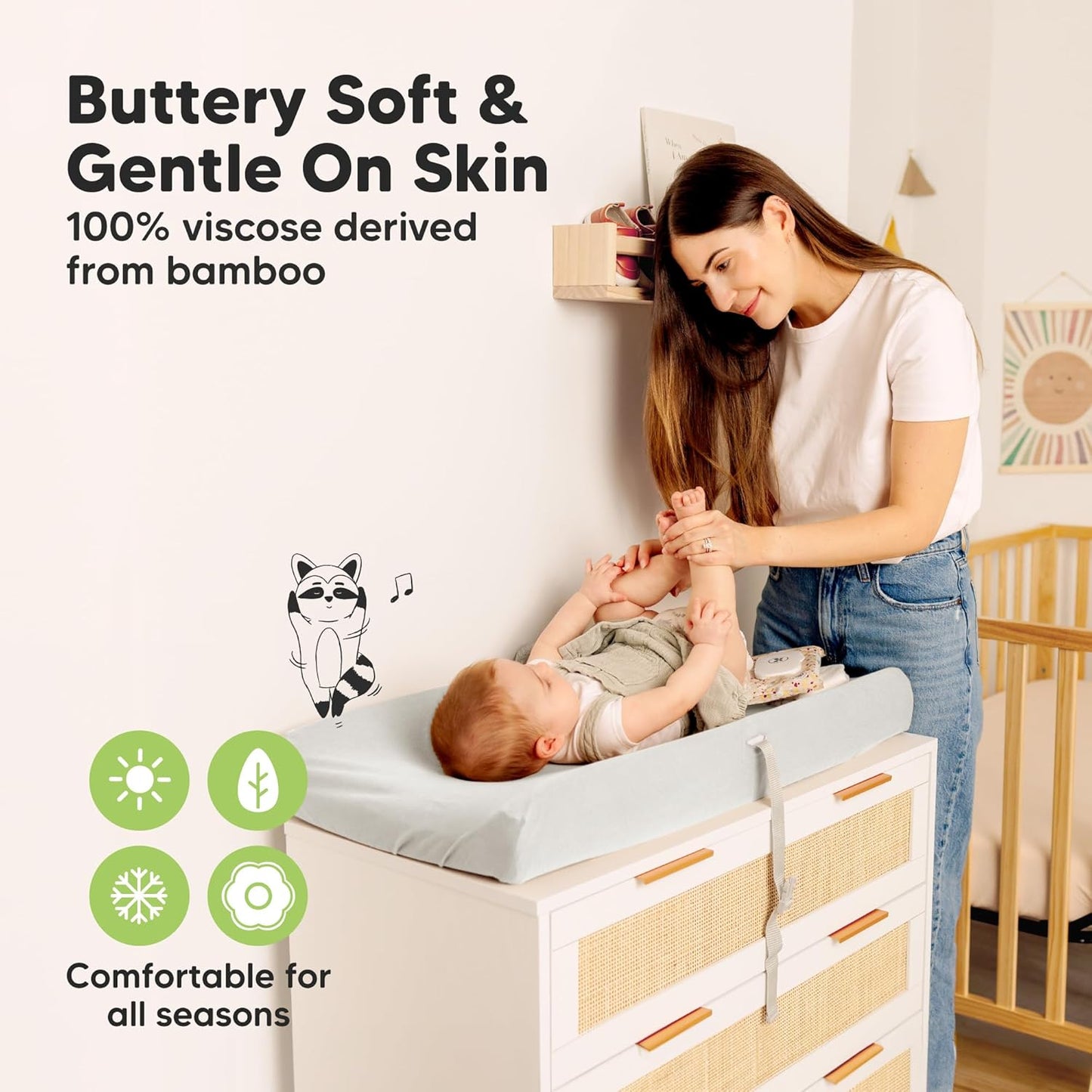 2-Pack Baby Changing Pad Cover for Girl, Boy - 32x16 Soft Viscose Derived from Bamboo Baby Diaper Changing Table Pad Cover Sheets, Neutral, Snug Fit Nursery Diaper Change Sheets (Sage)