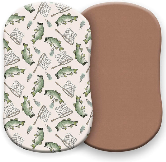 Pobibaby – 2 Pack Bassinet Sheets Boy, Bassinet Sheets Cotton for Neutral Nursery for Standard Rectangle Bassinets – Ultra-Soft Jersey Knit, Safe and Snug for Baby (Gone Fishing)