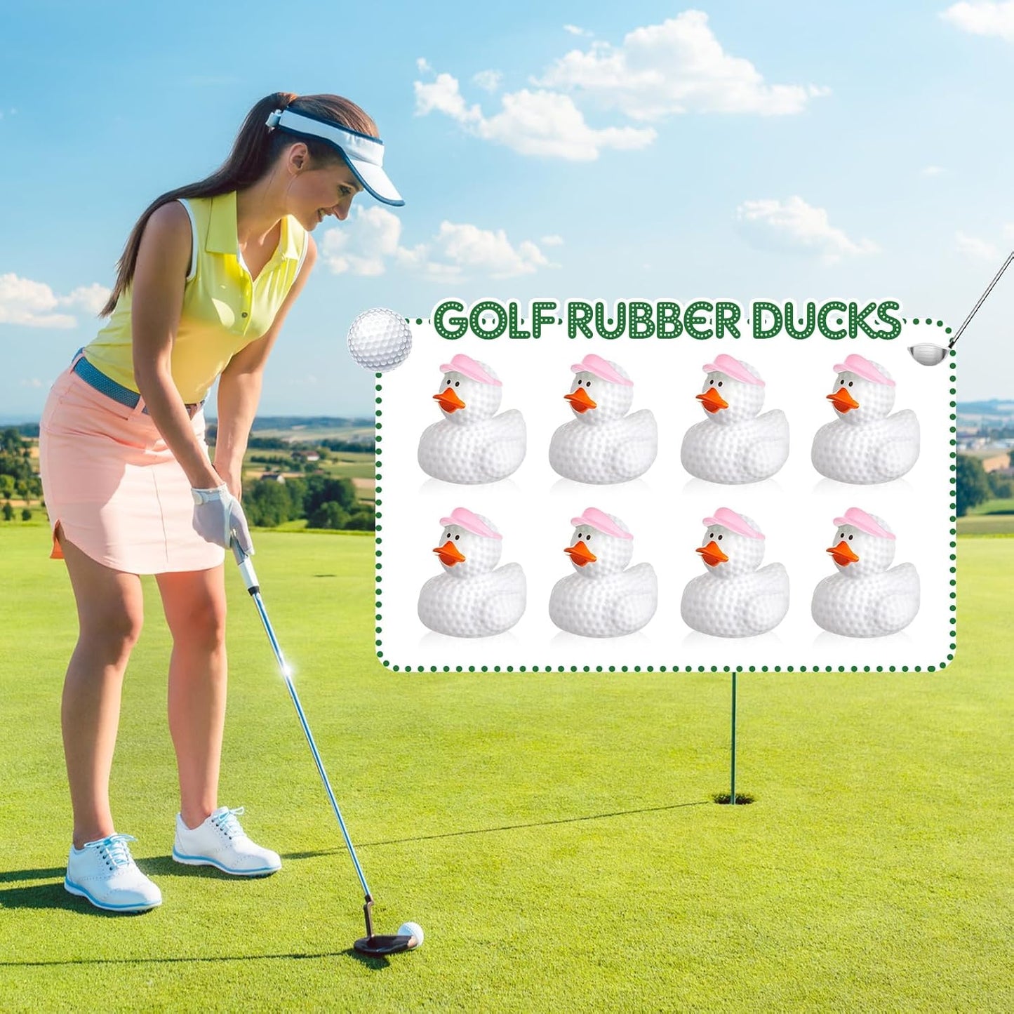 Deekin 24 Pcs Rubber Duck 2 Inch Bulk Sport Party Favors for Birthday Party Decorations Club Player Gift (Pink Golf)