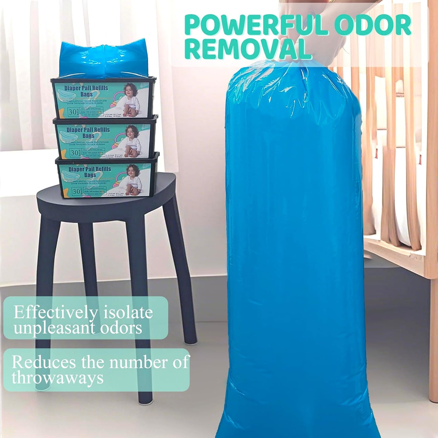 3PCS Upgraded Thickened Diaper Pail Refills Bags For Genie Easy Roll Signature Diaper Pails, 7-Layer Odor-Barrier Technology, 90 Bags Lasts Up to 12 Months, Hold up to 4200 Newborn Diapers