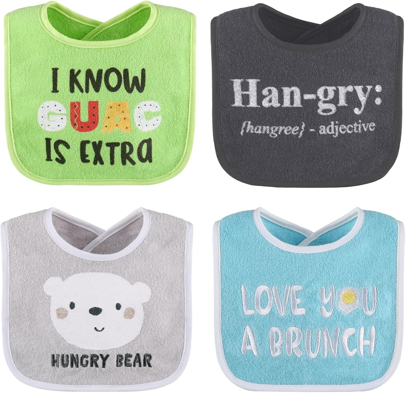 The Peanutshell Baby Boy or Girl Terry Bibs Set of 8-100% Cotton, Soft, Absorbent Baby Bibs, Unisex Toddler Boy or Girl Set, Newborn & Infant - Han-Gry