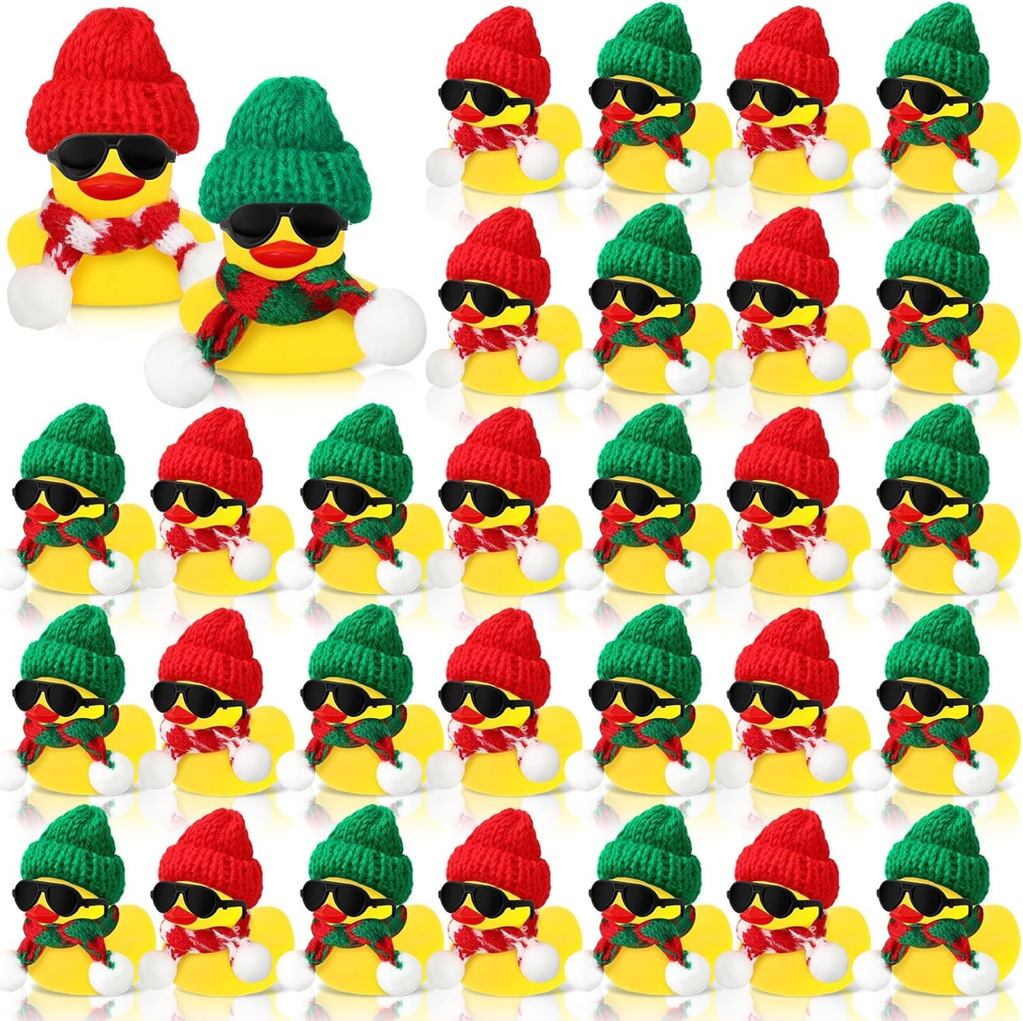 Syhood 24 Sets Christmas Mini Rubber Duck Bulk with Sunglasses Scarf Hats and Adhesive Dots Duckies Bath Toy Xmas Decor for Christmas Winter Gift Cruise Birthday Party (Classic Hat)