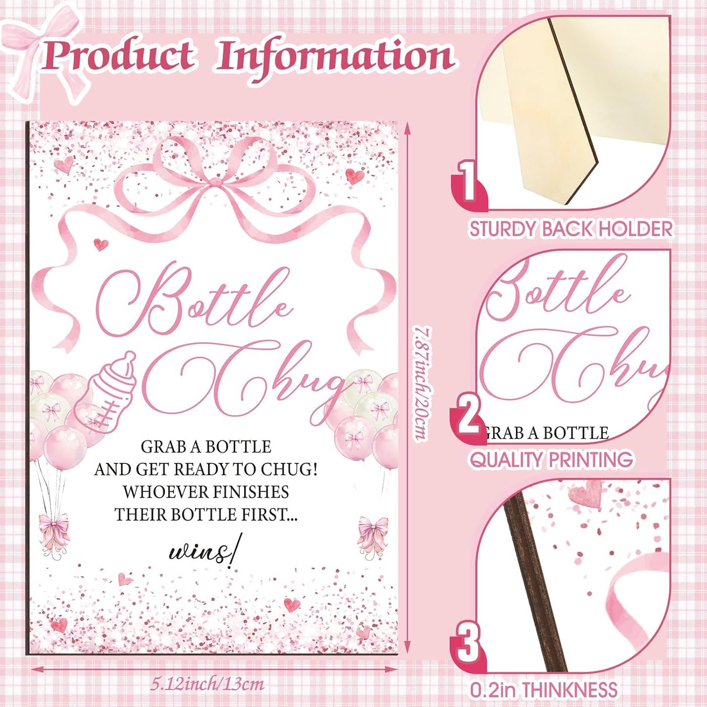 TrelaCo Cool Baby Shower Games Bottle Chug Sign and 12 Pcs Baby Bottle Shower Favor Baby Bottles for Baby Shower Games Gender Reveal (Pink Bow)