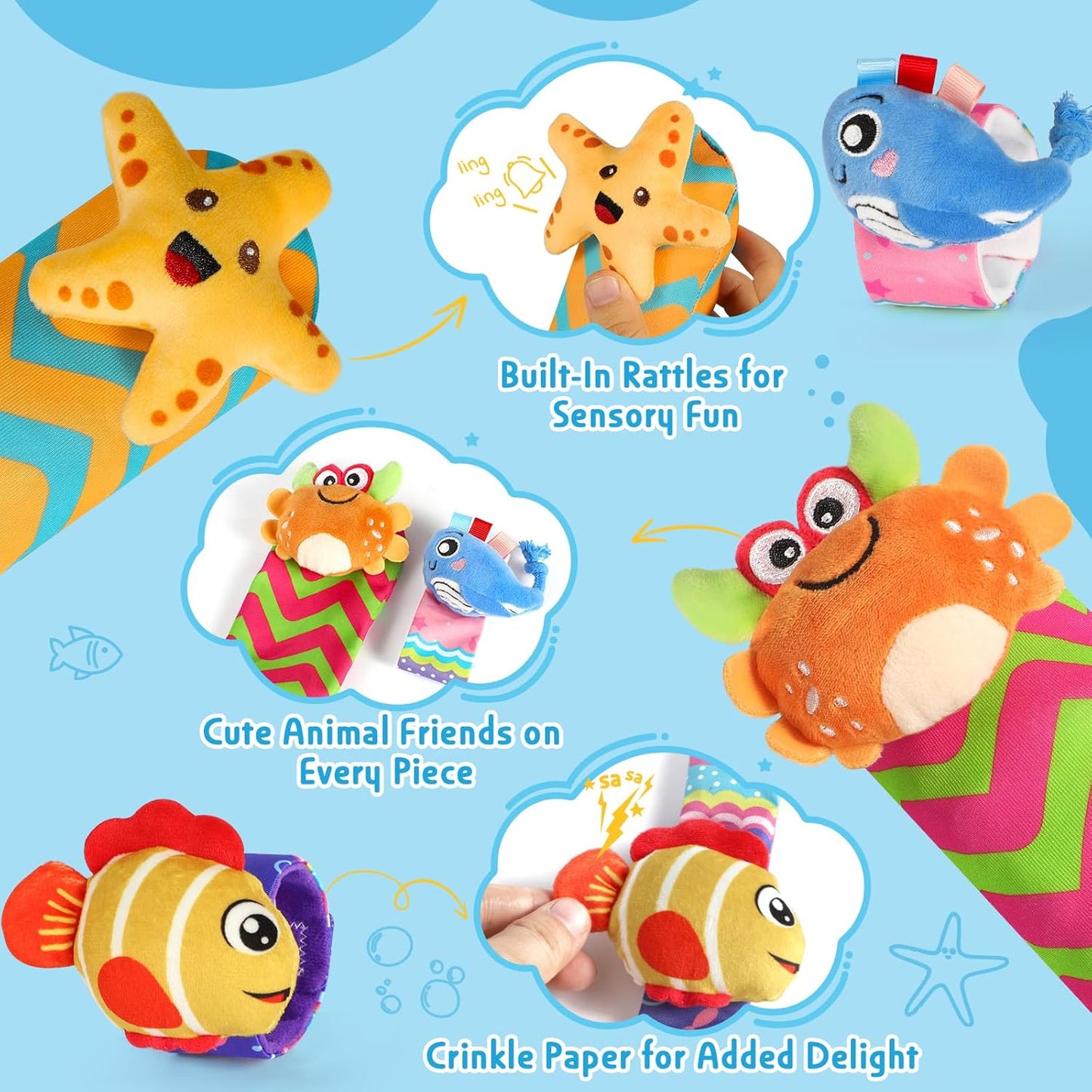 URMYWO Wrist Rattles for Baby - Rattle Socks - Foot Finder Set - Baby Toys for 0-12 Months Infant - Newborn Essentials - Early Learning Sensery Toys for Boys and Girls as Shower Gifts