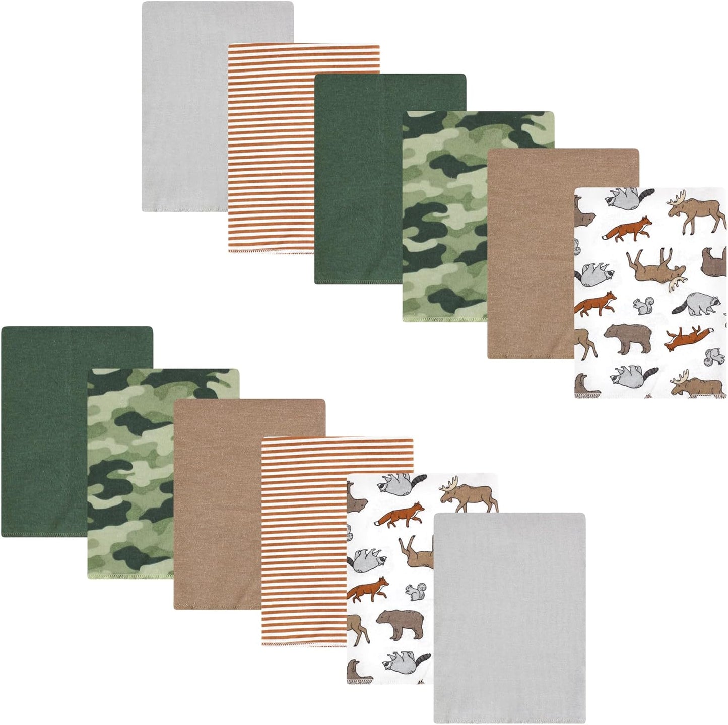 Luvable Friends Hudson Baby Flannel Burp Cloths 12pk, Woodland Animal Adventure