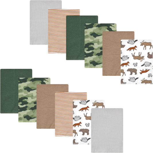 Luvable Friends Hudson Baby Flannel Burp Cloths 12pk, Woodland Animal Adventure