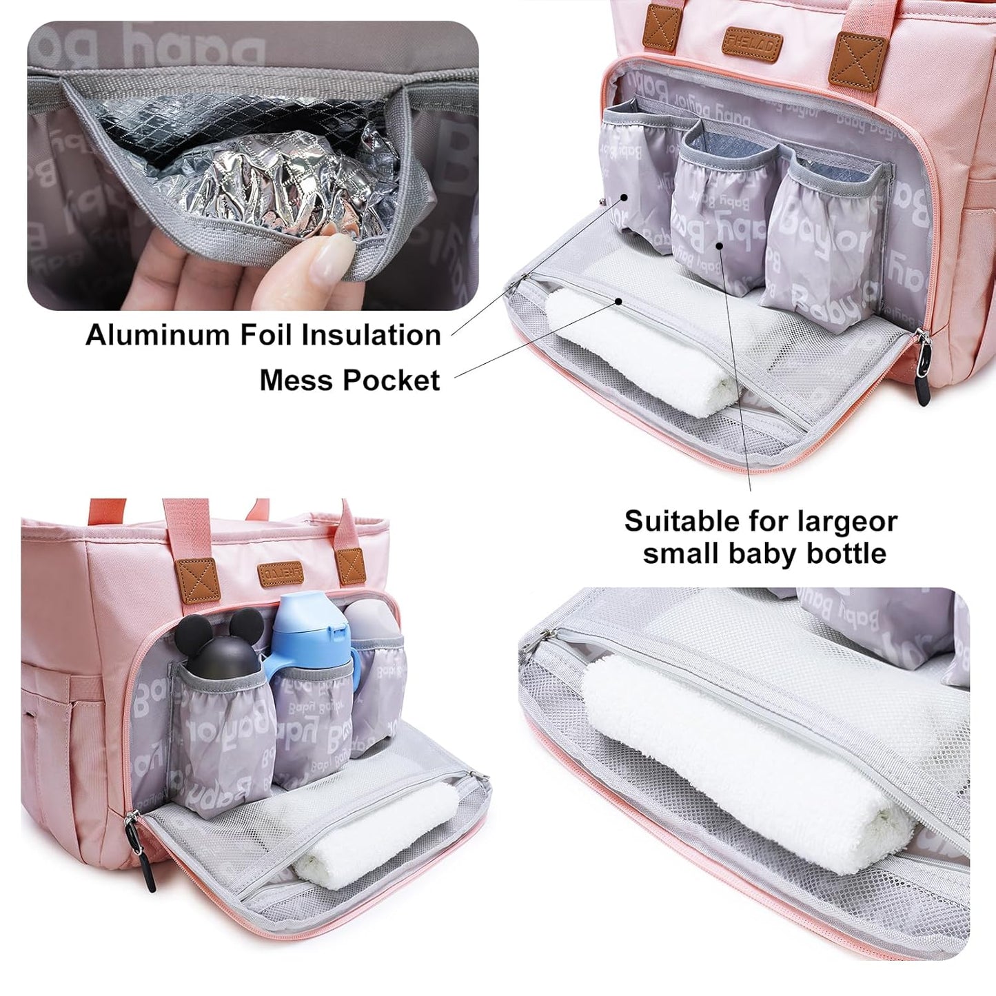Diaper Tote Bag for Women, Baby Bags with 15.6 Inch Laptop Compartment, Travel Diaper Bag with Insulated Pocket Ideal for Baby Registry (Pink)