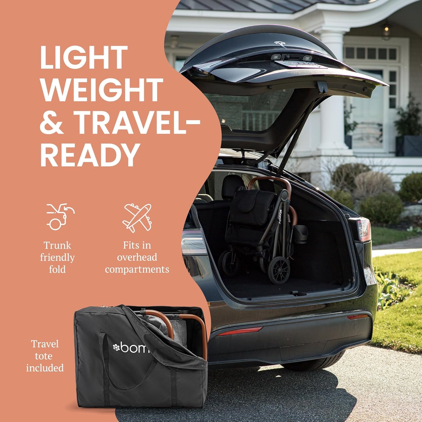 Bombi Bēbee V2 Lightweight Baby Stroller - Premium Vegan Leather, One-Hand Fold, Infinite Recline, Aircraft-Grade Aluminum Frame, XXL Canopy, and Ample Storage Umbrella Stroller - Storm Blue