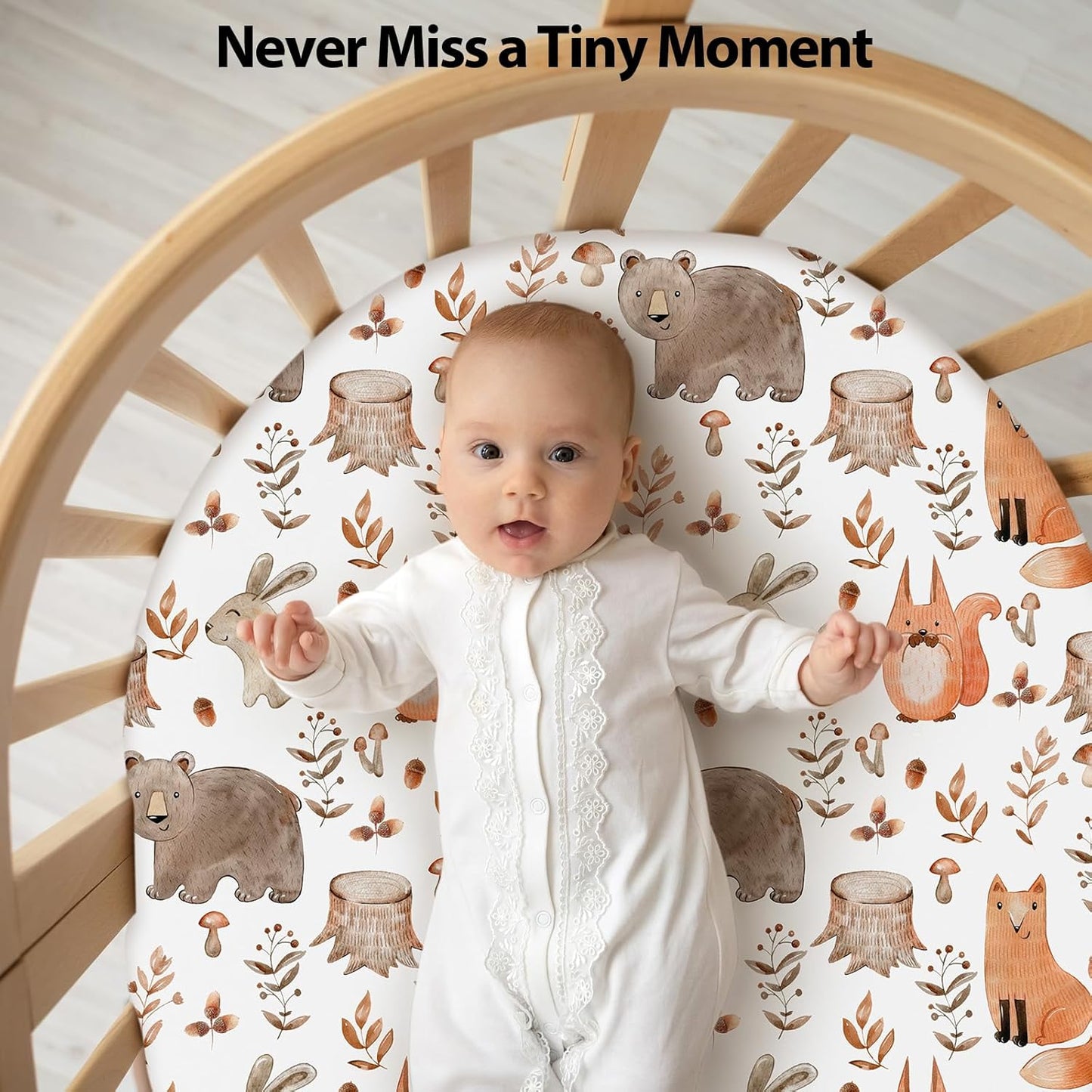 Baby Bassinet Sheets Girl Boy, Fitted Bassinet Sheet Set 3 Pack Bassinet Mattress Sheets Universal Fit for Rectangle, Round, Oval, Hourglass Mattress, Soft Breathable Green & Brown Fox