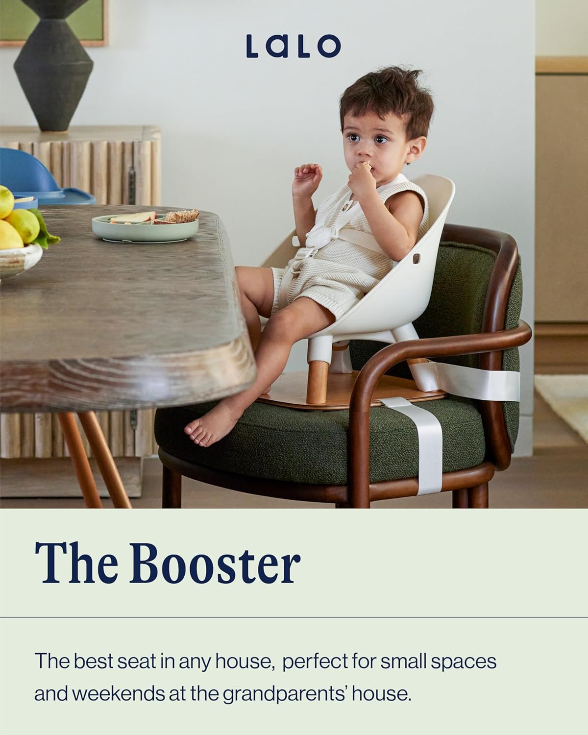 Lalo The Booster Seat for Babies & Toddlers, Children's Booster Seat, Easy to Clean Five-Point Safety Harness & Durable Non-Toxic Plastic Seat & Belly Bar - Grapefruit