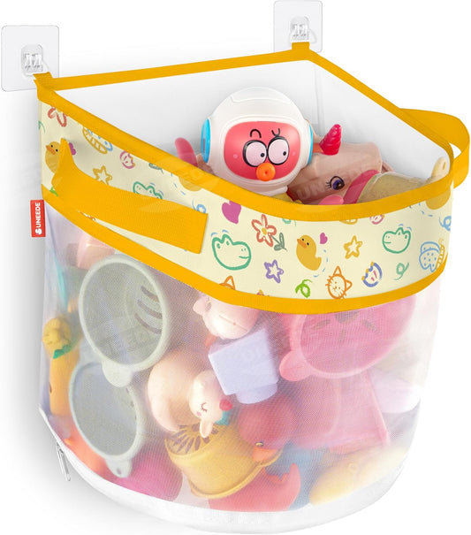UNEEDE Duck Print Bath Toy Organizer, 4.15 Gallons Bathtub Toy Holder, Quick Dry Mesh Shower Caddy, Yellow Duck Stuff