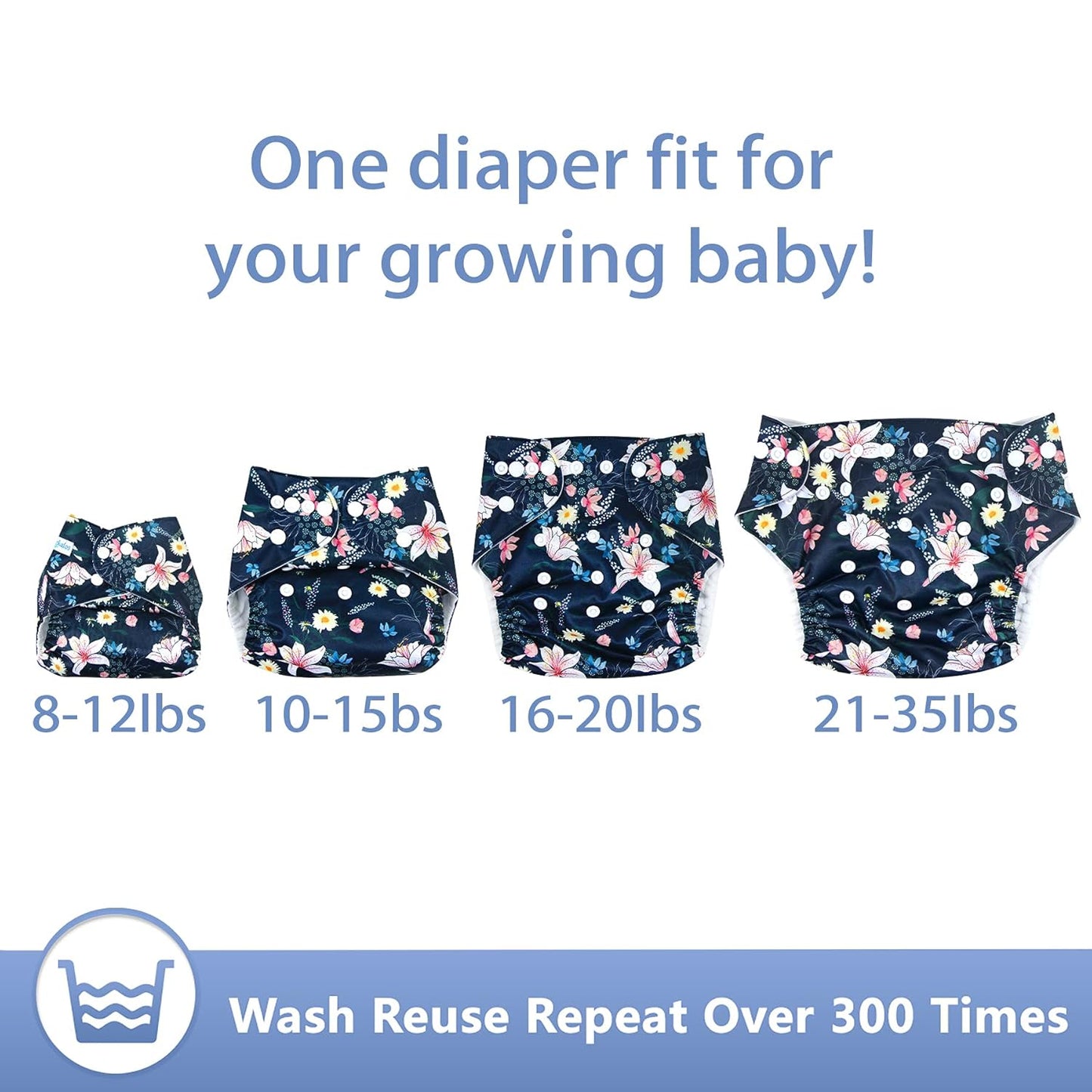 Leekalos Cloth Diapers Reusable for Boys and Girls, Baby Diaper Cloth with Inserts & Wet Bag One Size
