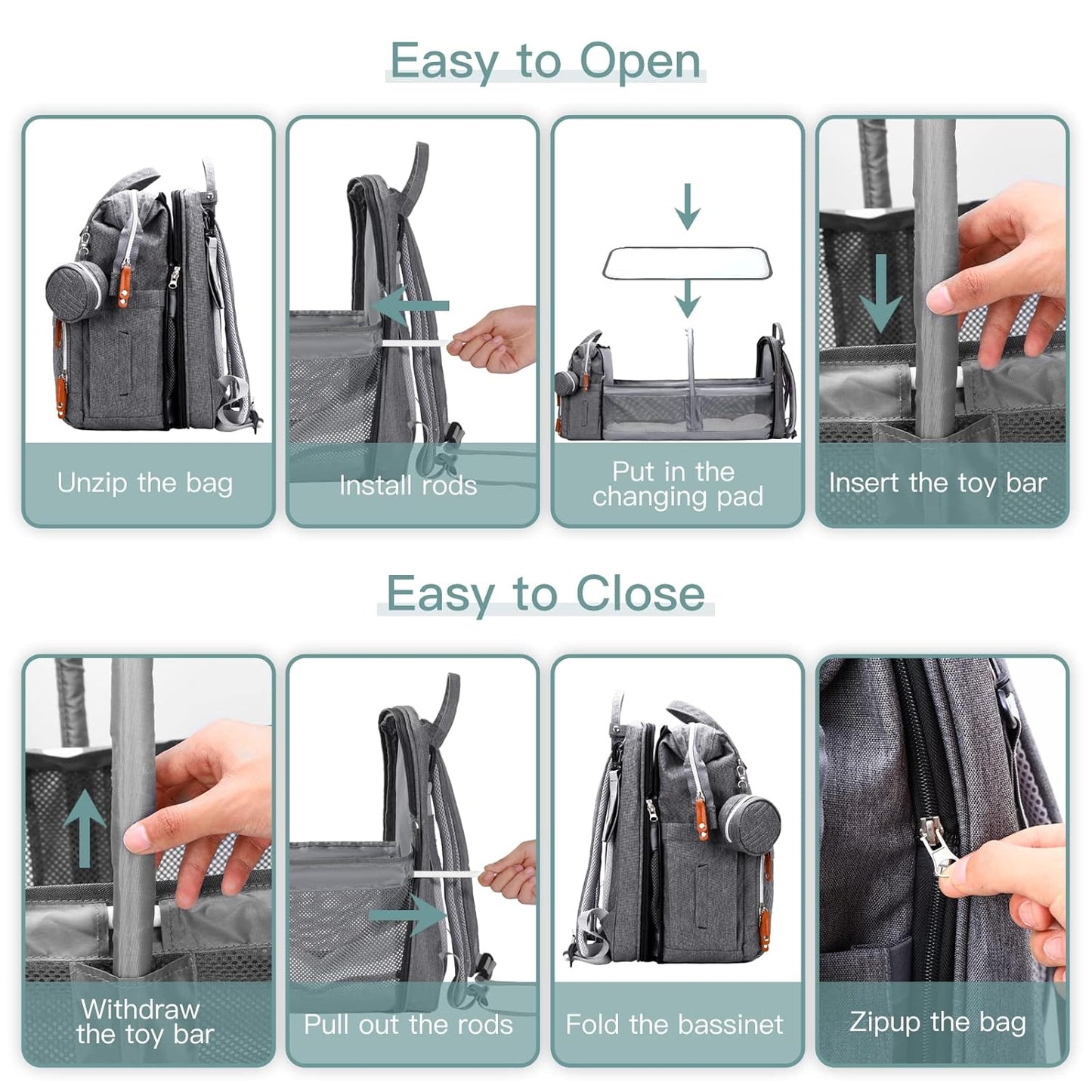 Diaper Bag Backpack with Changing Station, Extra Large Diaper Bag, Multifunctional Diaper Bag, Baby Bag, Deep Gray