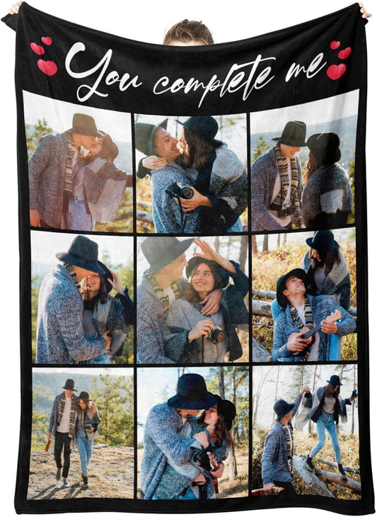 Personalized Blanket Custom Flannel Blanket with Photo Text Customized Picture Blankets Gifts for Birthday Valentines Day
