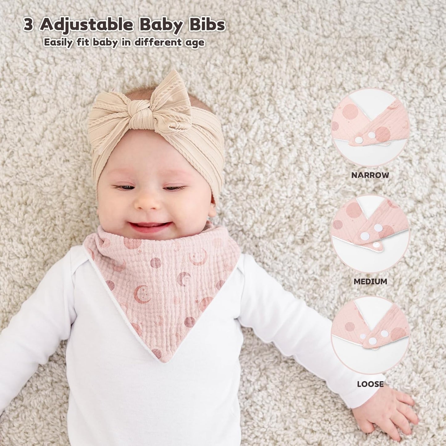 Susurration Muslin Baby Drool Bibs 6Pack Soft Triangular Adjustable Baby Bandana Bibs for Unisex Baby Girls & Boys