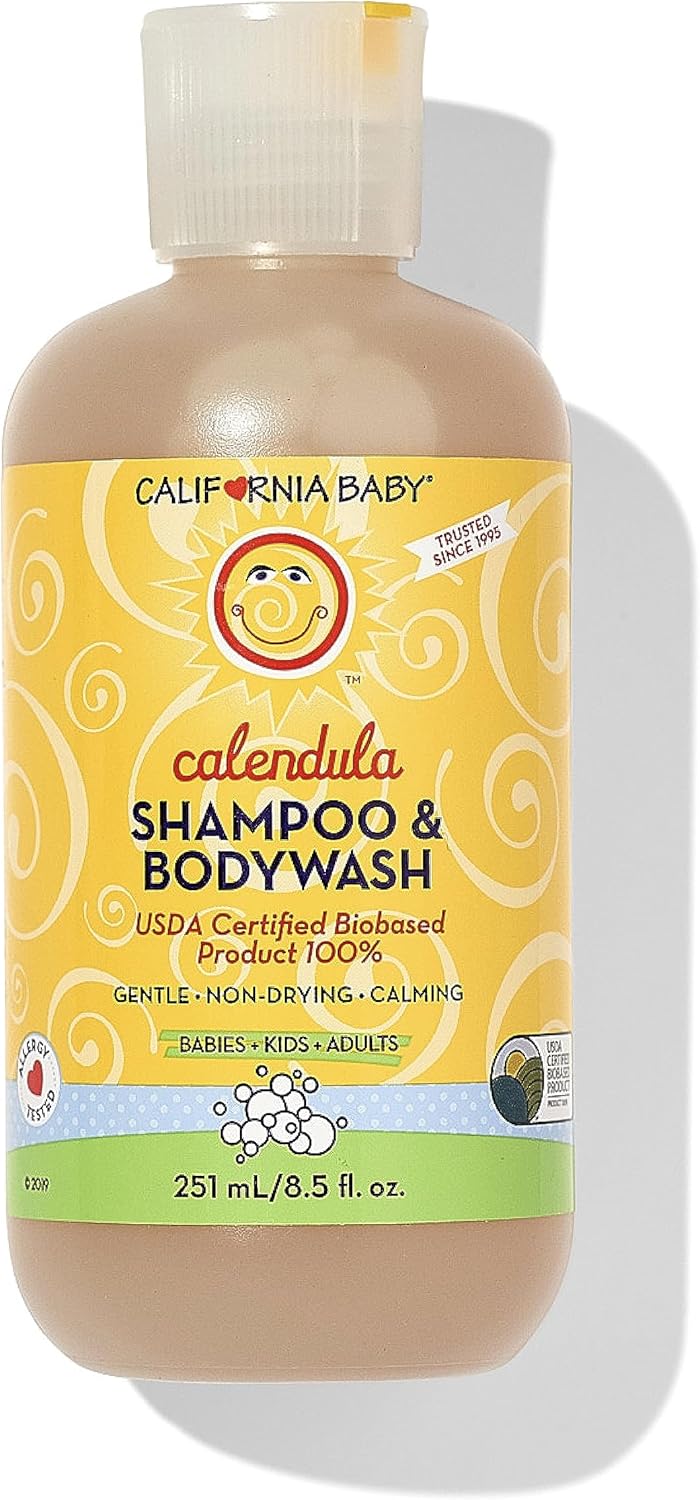 California Baby Calendula Baby Shampoo + Baby Wash | 100% Plant-Based | Soothing Lavender Body Wash Sensitive Skin | Hypoallergenic | 251 mL / 8.5 oz