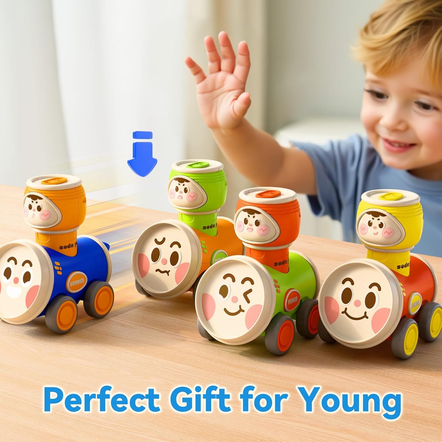 iPlay, iLearn Press to Go Car Toys Set for Toddlers 1-3, Baby Push Go Friction Racing Cars, Infant Play Vehicle Set, 1st Birthday Gifts for 6-9-12-18 Months, 1 2 3 One Years Old Boys Girls Child Kids