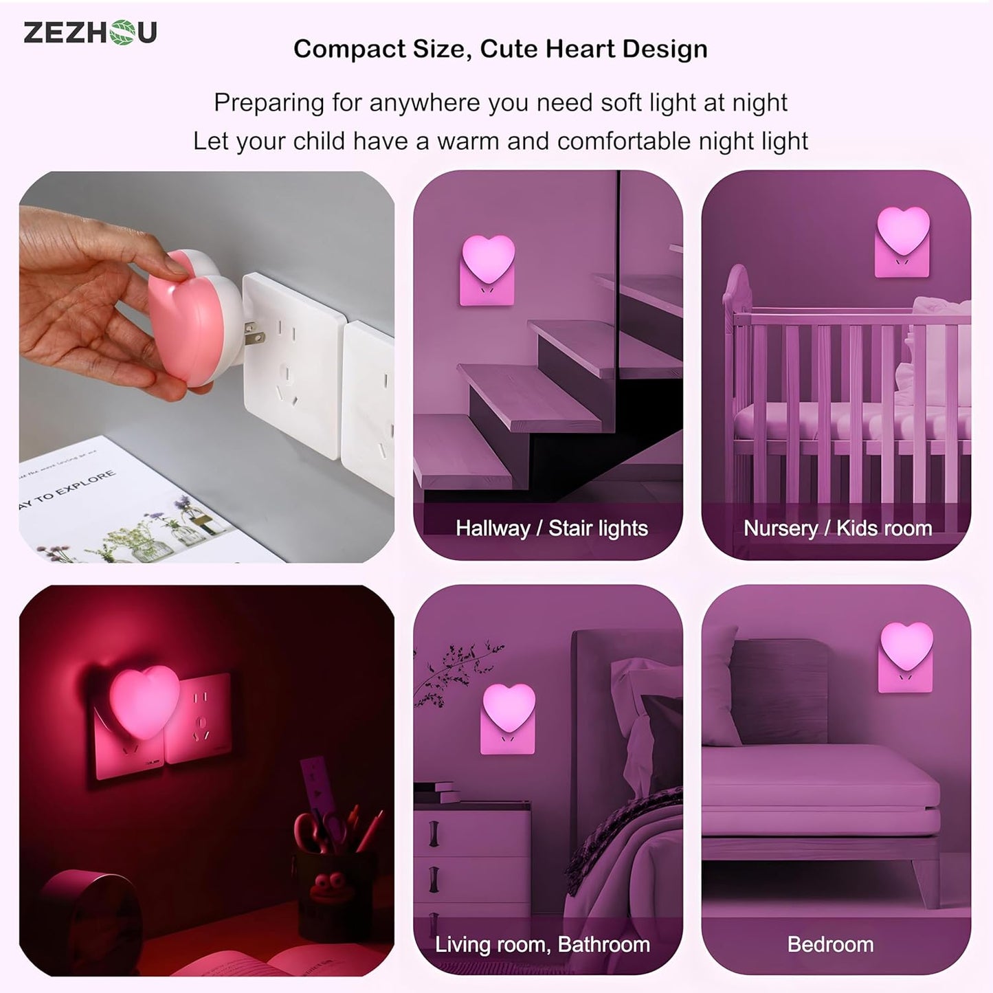 Night Lights Plug into Wall - Cute Heart LED Night Light for Kids, Plug in Nightlight with Smart Auto On/Off Dusk to Dawn Sensor, Soft Warm White Lamp for Bedroom Nursery Living Room Bathroom Hallway