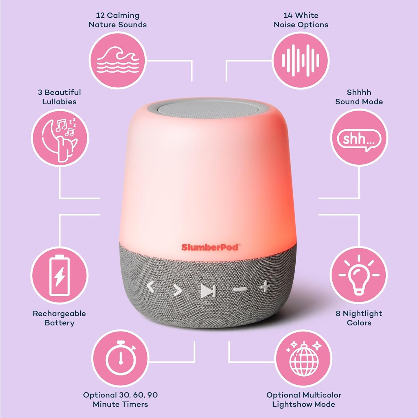 SlumberPod SlumberCalm 2-in-1 Sound Machine with Light for Kids | Baby Sleep Soother | White Noise Machine Baby | Nature Sounds | 8 Night Light Colors | Sound Machine | Rechargeable