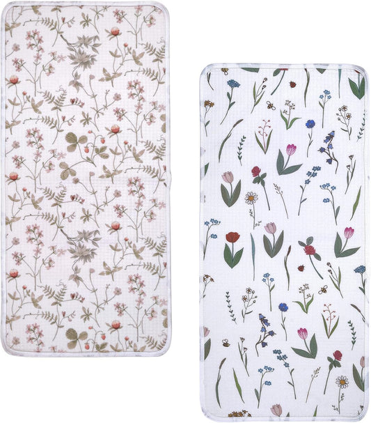 haakaa Waterproof Changing Pad Liners, 100% Cotton, Soft & Breathable (2pcs, 13" x 27.5" Honey Blossom+Vintage Garden)