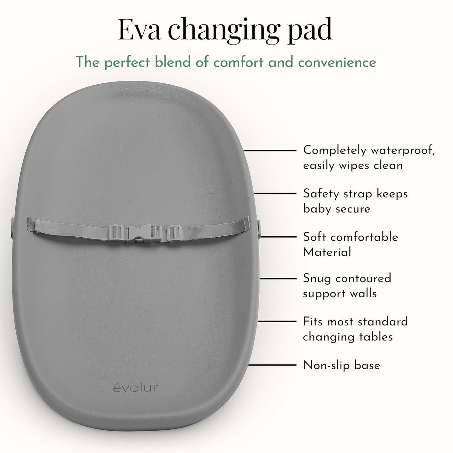Evolur Eva Baby Changing Pad in Dark Gray, Soft, Lightweight and Portable Changing Pad, Fits All Changing Table, Waterproof Firm Padding