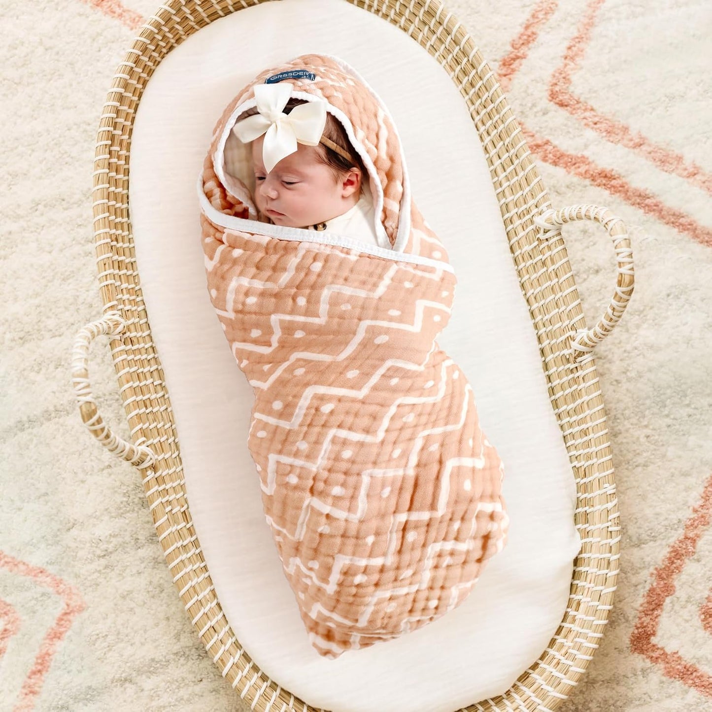 GRSSDER Ultra Soft Absorbent Muslin Cotton Baby Hooded Towel 2 Pack with Original Patterns, Extra Large Size 35"x 35" Swaddle Wrap for Newborn Infant and Toddler