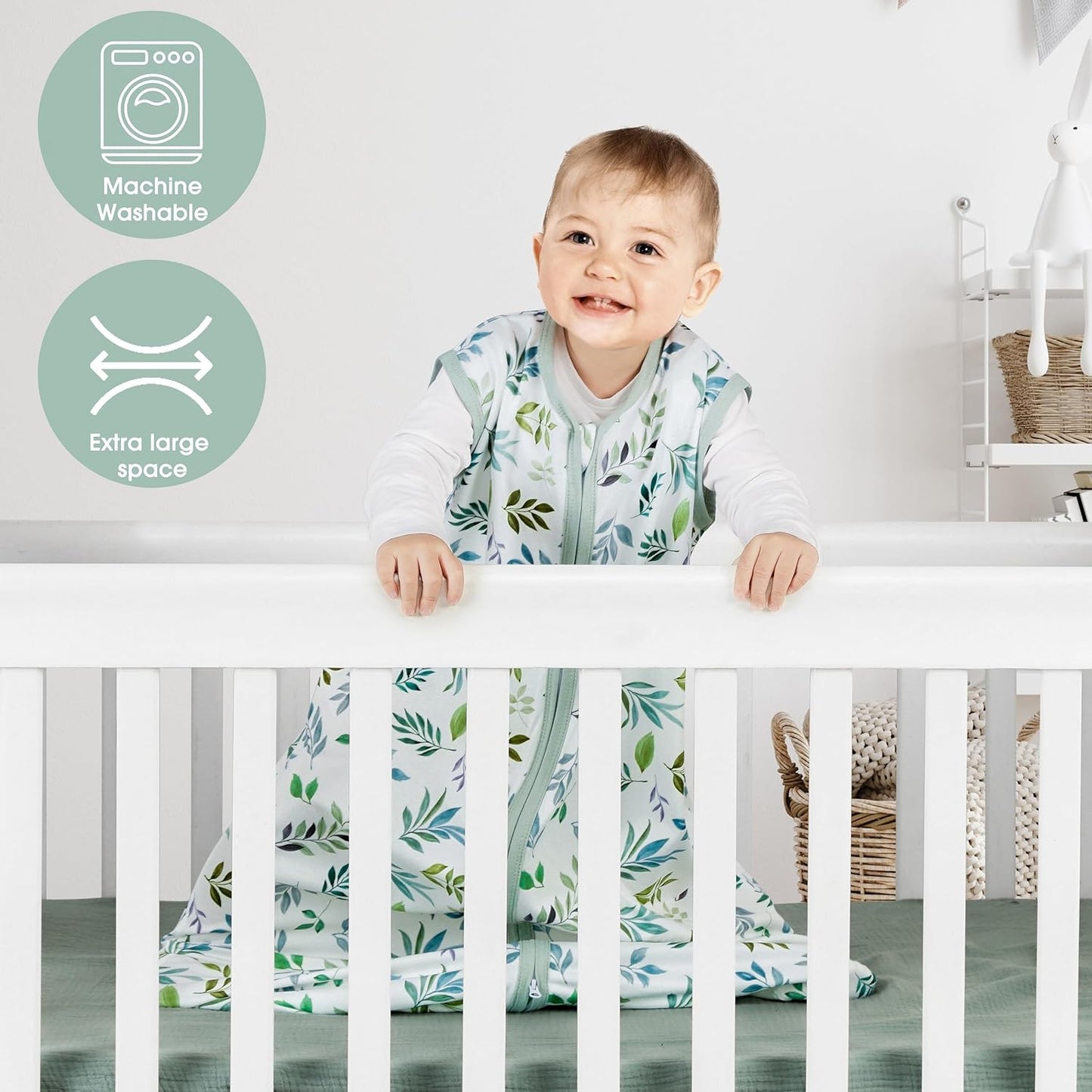 Newborn Sleep Sack Baby Swaddle,0-12 Months,3-Way Adjustable Wearable Blanket,Swaddling Sleeping Bag (Leaf&Clouds, 6-12 Months)