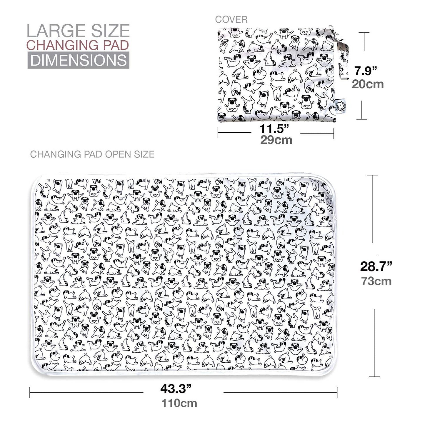 Flock Three Waterproof Baby Diaper Changing Pad with Storage Bag (43.3" X 28.7") Washable Wipeable Reusable Leak Proof Diaper Travel Mat Station Changing Mattress Liner Cribs Bed Cover, Dogs