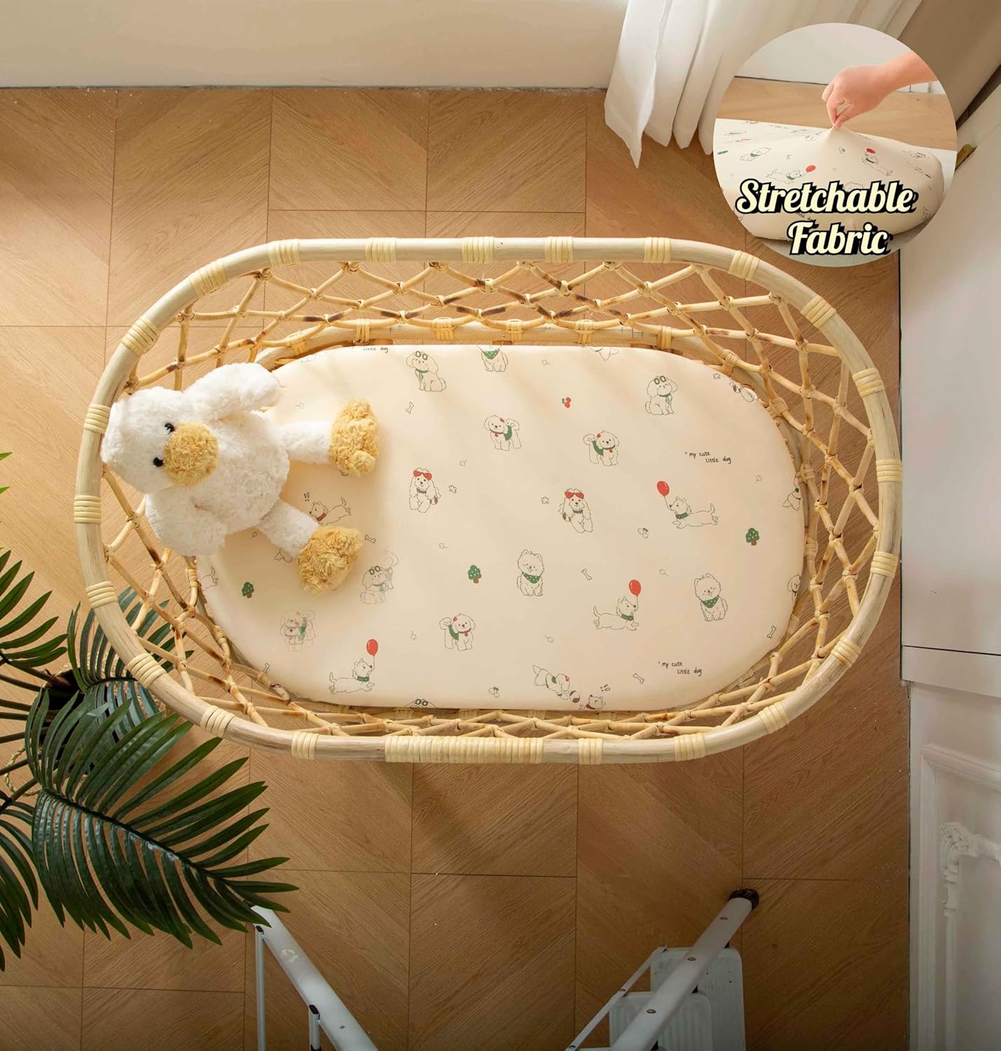 SDY Dog Bassinet Sheets Boys Girls,Fit for Rectangle, Round, Oval, Hourglass Mattress, Flexible for Different Bassinet Pad/Mattress 2 Pack 32 * 16 * 4 inches (Dog)