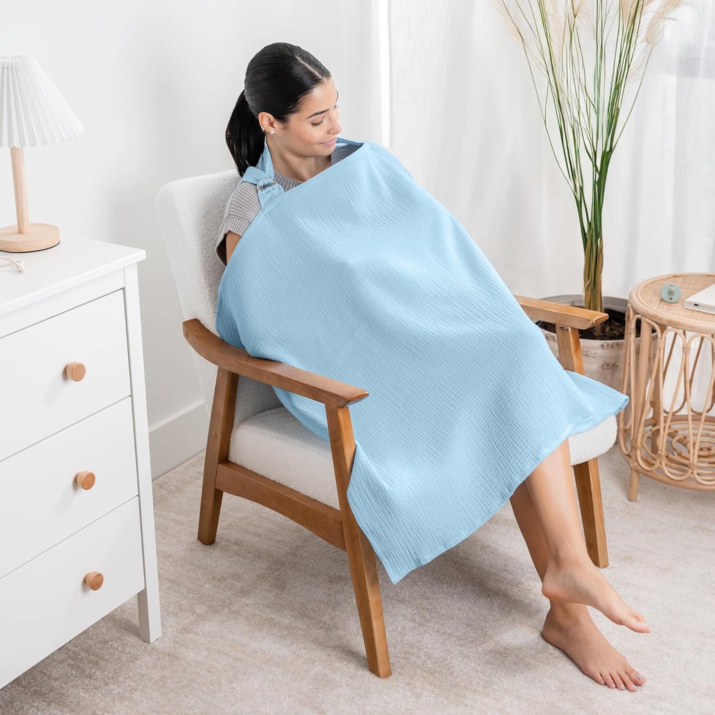 Comfy Cubs Muslin Nursing Cover, Pack of 1, 100% Muslin Breastfeeding Cover - Soft & Breathable Baby Nursing Scarf with Adjustable Neck Strap - Portable, Lightweight & Privacy Coverage - Sky Blue
