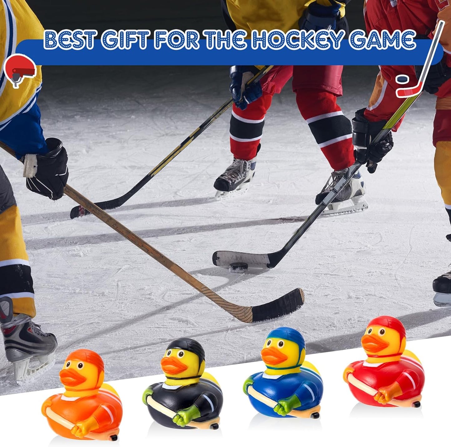 Deekin 50 Pcs Rubber Duck 2 Inch Bulk Sport Party Favors for Birthday Party Decorations Club Player Gift (Hockey Player)