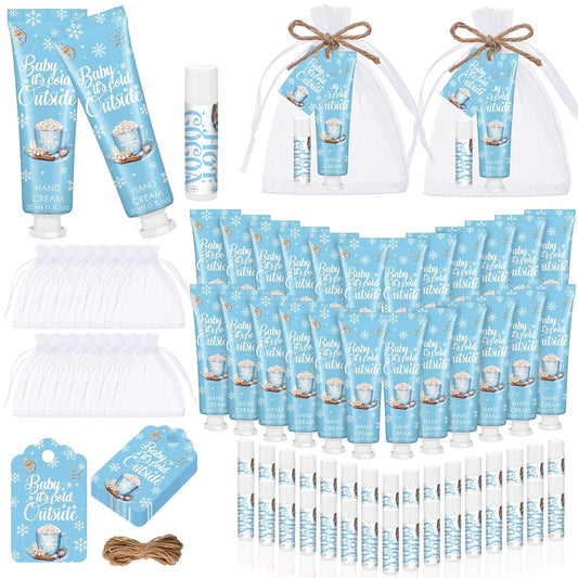 24 Sets Baby It's Cold Outside Baby Shower Hand Creams and Blue Hot Cocoa Lip Balms Gift Sets Winter Wonderland Christmas Party Favors Travel Size Hot Cocoa Bridal Shower Party Supplies for Guests