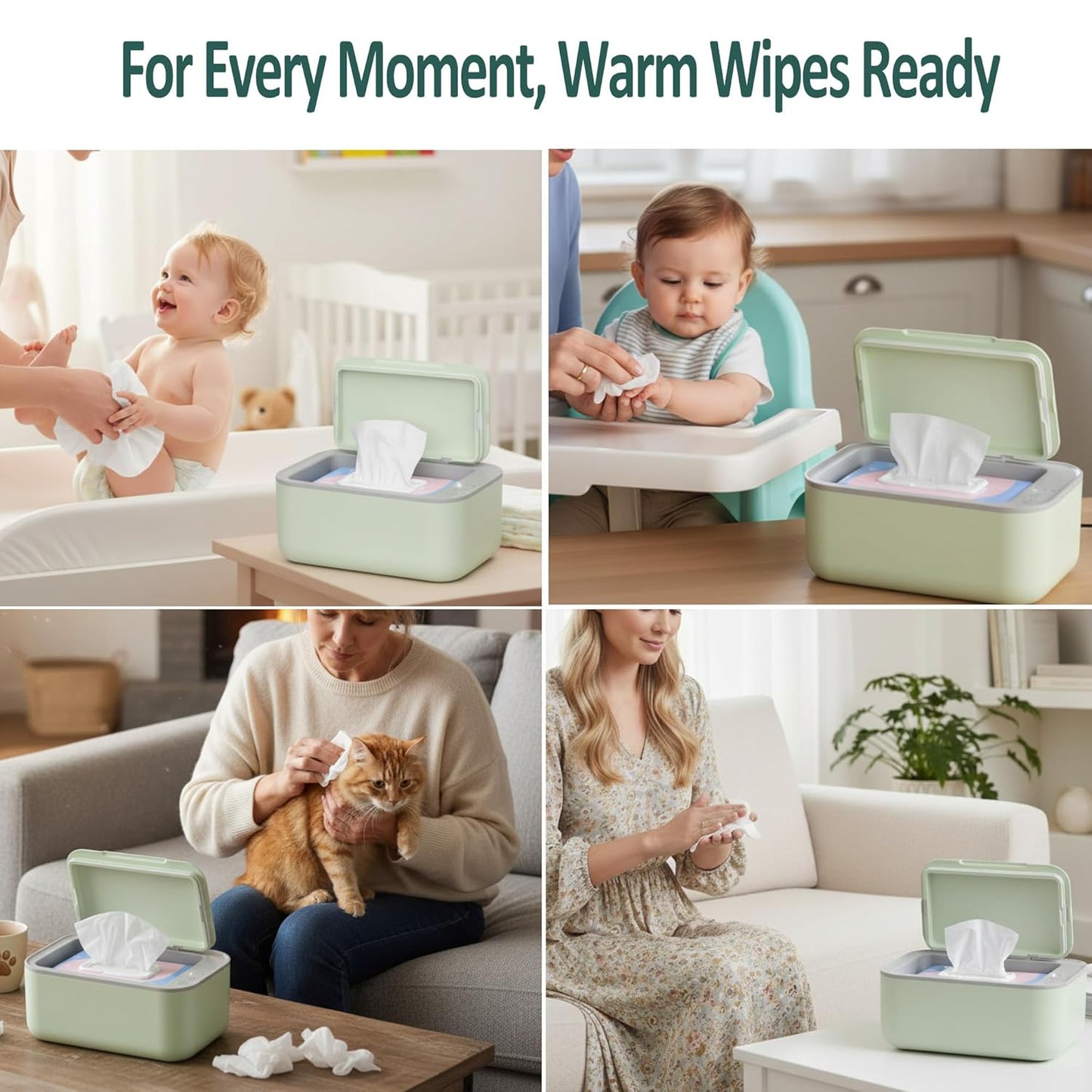 Baby Wipe Warmer, 3-Level Temperature Control, Quiet and Even Heating, Large Capacity for Diaper Changes – Green